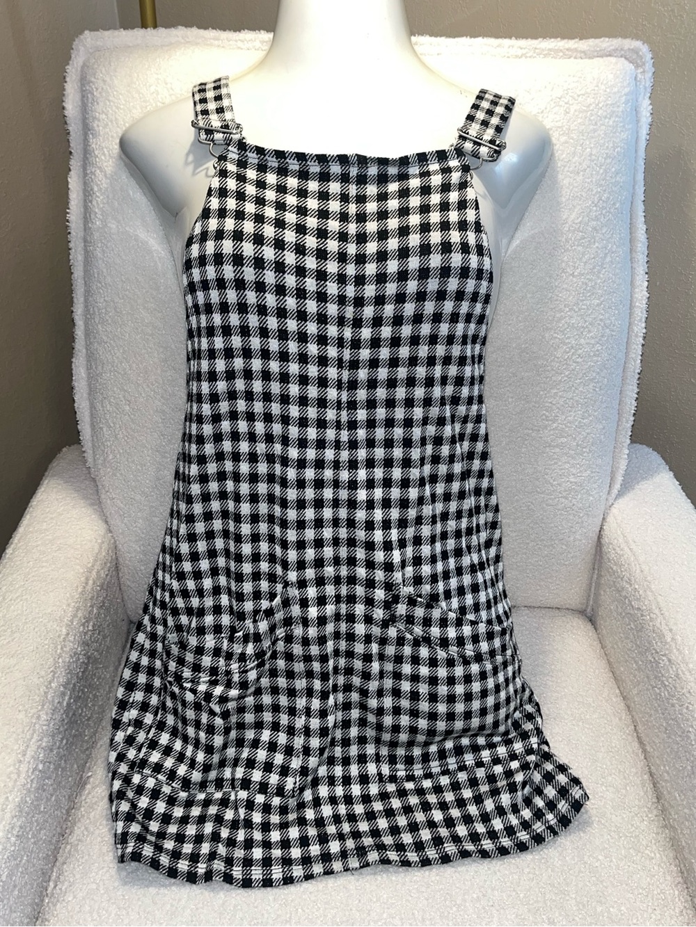 Black and White Gingham overall Dress size medium